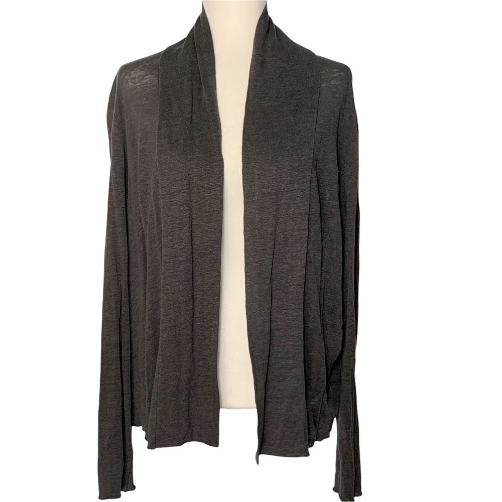Eileen Fisher 100% Linen Graphite Raw Hem 3/4 Sleeve Open Cardigan Size XL - Picture 1 of 5